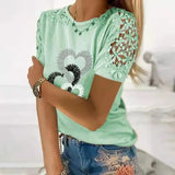 Top Fashion Short Sleeve Lace T-Shirt Female Summer Pullover Plus Size Ladies Tops Woman