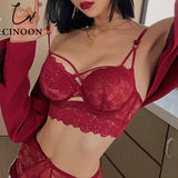 Fashion Classic Bandage Bra Set Lingerie Push Up Brassiere Lace Underwear Set Sexy High-Waist Panties For Women