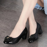 Beaded Mother Shoes Soft Soles Single Shoes Thick Heel Lazy Leather Shoes Round Head Working Shoes Heel Women's