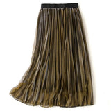 Summer Pleated Skirts 2019 Mesh Midi Saia High Waist Vintage Lace Lady Skirt Jupe Femme Falda Etek Mujer Gray Purple