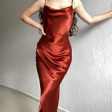 Satin Long Dress Summer 2022 Low Cut Spaghetti Strap Sexy Evening Party Dresses Women Backless Bodycon Maxi Dress