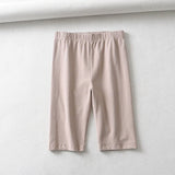 women cotton high waist elastic pure color slim Knee-Length bike shorts