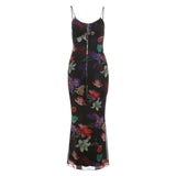 2025 New Women's Dress French Sexy Holiday Style Print Slings With Back To The Waist
