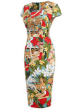 Vintage 50s Party Dress Women Short Sleeve Office OL Midi Dress Summer Vestidos Floral Print Rode De Cocktail Bodycon