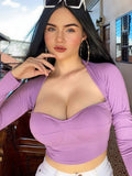 Top Women Long Sleeve Crop Top Square Neck T-Shirt Fairy Grunge Solid White Hook Eye Tops Sexy Brown Tee Shirt Y2K
