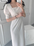 Summer Women Solid Color Elegant Vestidos Business Party Bodycon Work Office Lady Female