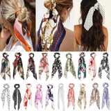 Bow Long Ribbon Hair Scrunchie Chiffon Floral Print Sweet Elastic Hair Band Ponytail Hair Scarf Hair Tie Hair