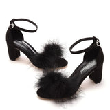 Cm Thick Heel Sandals Shallow Mouth With Feather Sandals Round Head Square Root Fashion Summer Sandals Large