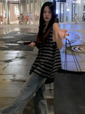Neck Backless Casual Striped Women Loose Tanks Y2k Aesthetic Single Breasted Camisole Streetwear 2024 Summer Elegant Tank