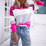 Leopard-Print Round-Neck Casual Sweater Autumn And Winter New Women's Knitted Shirt Women's Long-Sleeved Bottom