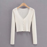 Zingj New V-Collar Single-Breasted Long-Sleeved Sunscreen Sweater Summer Hollowed-Out Leisure Air-Conditioning