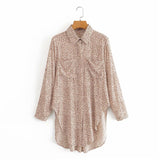 Queens Women Leopard Print Blouse Shirt Ladies Long Sleeves Double Pockets Rayon Cotton Boho Blusas