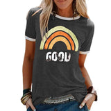 Queens Summer Fashion Women Rainbow Print Short Sleeve O-neck T-shirt Ladies Tops Cotton Tee Shirt Camiseta