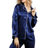 Piece Women Sleepwear Satin Pajamas Sets Long Sleeve Autumn Sleepwear Faux Silk Pajamas Suit Female