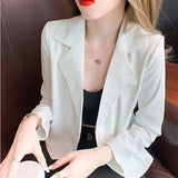 Autumn Korean Style Solid Elegant Fashion Blazers Women Short Long Sleeve Loose Casual Suit Ladies All-match Jacket