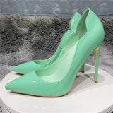 Green Curl Upper Women Patent Pointed Toe Stiletto High Heels Sexy Ladies Party Dress Shoes Club Dance Pumps