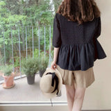 Summer Lace Women Shirts and Blouses 2023 Korean Stylish Half Sleeve Cardigan Hollow Cotton Fashion Sunscreen Tops