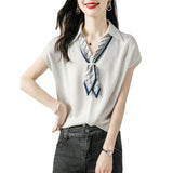 Summer New Color Removable Bow Tie French Commuting Shirt With Shoulder Short-Sleeved V-Neck Collar Collar Shirt