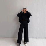 Women Fashion Knitted Trousers Two Piece Set Casual Hooded Long Sleeve Sweatshirt & Pants Set 2022 Winter Female