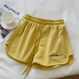 Sports Shorts Women's Bottom Summer New Fashion Embroidery High Waist Loose Casual Running Beach Wide Leg Shorts