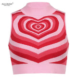 Aesthetics Heart Striped Turtleneck Pullovers E-girl Sweet Long Sleeve Hot Pink woman sweaters Harajuku 90s Knitwear