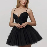 Black Mesh Frill Tulle Strap Mini Dress- Outfit