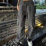 Women's Jeans Casual Straight Cargo Jeans Vintage BF Denim Harajuku Y2K Streetwear High Waist Baggy Pocket