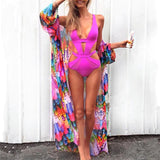 de praia Fashion Beach Kimono Dress Women Beachwear Multicolored Bohemian Tropical Printed Ankle Length Pareo Dress