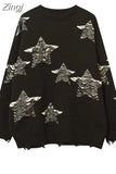 Autumnand Y2k Streetwear Men New Retro Hole Fringed Sweater Loose Versatile Sweater For Men And Women Long Sleeve