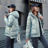 Short Style Cotton Padded Winter Jacket Women Casual Stand Collar Parkas Winter Coats Female Fashion Shiny