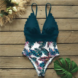 In The Forest One-piece Swimsuit Women Deep V neck Back Cutout Ruffle Monokini 2021 Summer Bathing Suit Swimwear