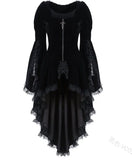 Winter Women Gothic Dress Solid Short Front Long Back Sundress Red Green Black Vintage Lace High Low Women