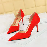 Zingj Korean Version Of Fashion Simple Heel High-Heeled Shoes Show Thin Suede Shallow Tip Side Hollow Single Shoe High