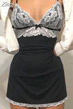 Y2K V Neck Lace Patchwork Strap Bodycon Sexy Dress Backless Sundress Fashion Elegant Bow Aesthetic Party Dress