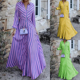 Spot 2025 Autumn New Women's Fashion Long Sleeve Temperament In The Long Striped