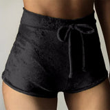 S-XL women velvet drawstring shorts plus size casual high waist 2020 winter sexy skinny booty shorts