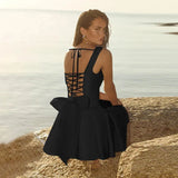 Chiffon Lace Up Bow A-line Mini Dress-Outfit