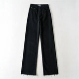 Women High Rise 'Relaxed' Dad Jeans With Raw Hem High Waisted Straight Denim Pants Trousers