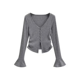 Zingj Fashion Women's Fashion Autumn And Winter New Spice Girl V-Neck Single-Breasted Flared Sleeve Knitted Cardigan Slim