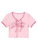 Grunge Aesthetic T Shirt Vintage Summer Crop Top Y2k Short Sleeve Sexy Letter Tee Shirt Femme Skinny Ladies Tops