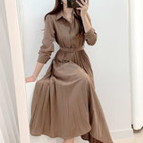 Zingj Chic Autumn Design Sense Niche Single Breasted Lapel Shirt Dress High Waist Pleated Skirt Bottom