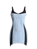 With The Same Splicing Sling Denim Skirt 2025 Autumn New Senior Feeling Hem Bag Hip Slim Dress