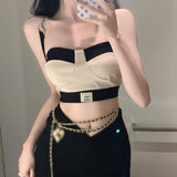 Women'S Suspenders Contrasting Colors Hanging Neck Short Style Stitching Slim Sexy Bottoming Shirt