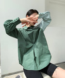 Designer Green Long Sleeve Loose Shirt Women Autumn 2021 Fashion Patchwork Tops And Blouses Grunge Shirt Fall