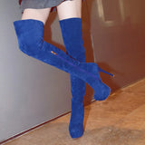 Women Winter Boots Super High Heel Over The Knee Boots Fashion Platform Zipper Boots Warm Fur Snow Boots Female Shoes Blue