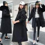 Winter Women Jackets Warm Fleece Hooded Coats -30 Degree Long Thickness Parkas Plus Size Large Fur Collar