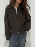 Women's Spring And Autumn Hot Casual Zipper Loose Knitted Shirt Coat Small