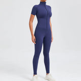 Zingj Abdomen Design Zipper Short Sleeve Yoga Jumpsuit Women Wear Fitness Sports Tights 50320-Outfit