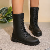 Autumn New Large-Size Round Head Side Zipper Mid-Sleet English Wind Retro Skinny Boots