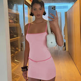 Patchwork Solid Spaghetti Bodycon Dress- Outfit